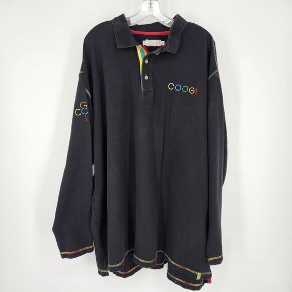 Coogi Shirt Mens 4XL Black Australia Embroidered Long Sleeve Polo Colorful Trim - Picture 3 of 13